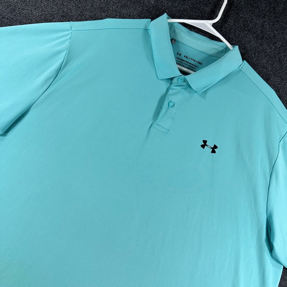 Under Armour Polo Shirt Mens XXL 2XL Teal Performance HeatGear Golf Casual